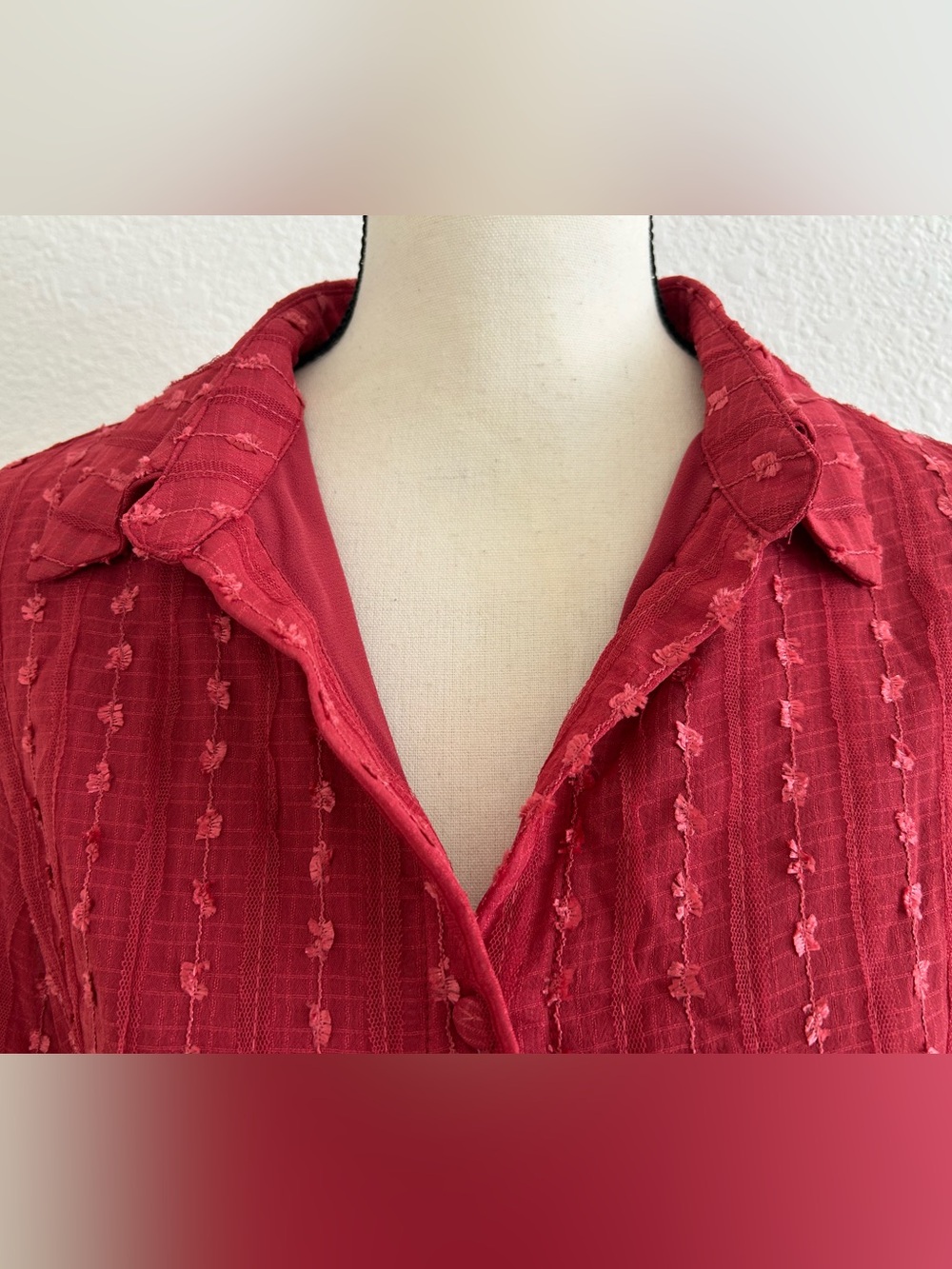 NEW SKYLAR ROSE Size S Cardinals Red Long Sleeve Button Down Short Dress BELTED - Picture 2 of 10